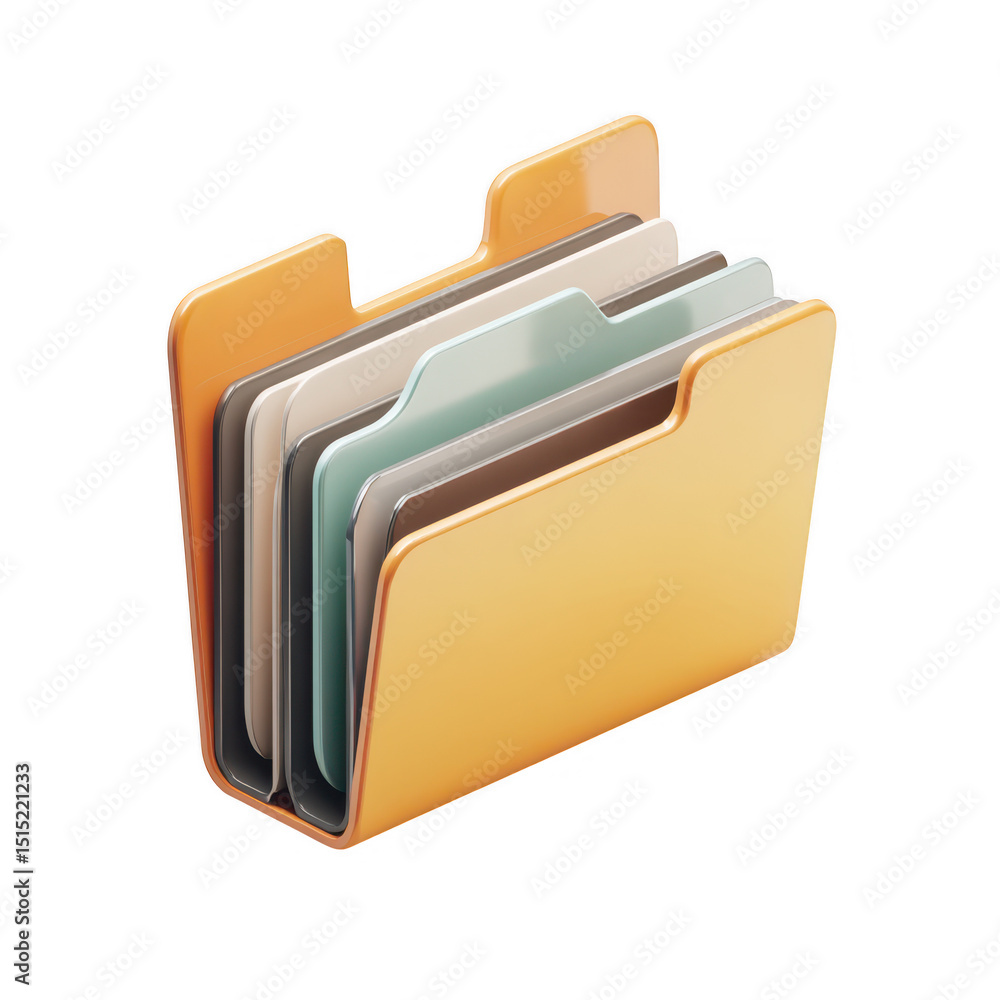 Poster 3d render of stacked folders icon isolated on transparent background