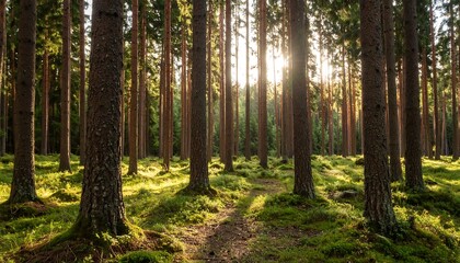 Sunlit Pine Forest Path.