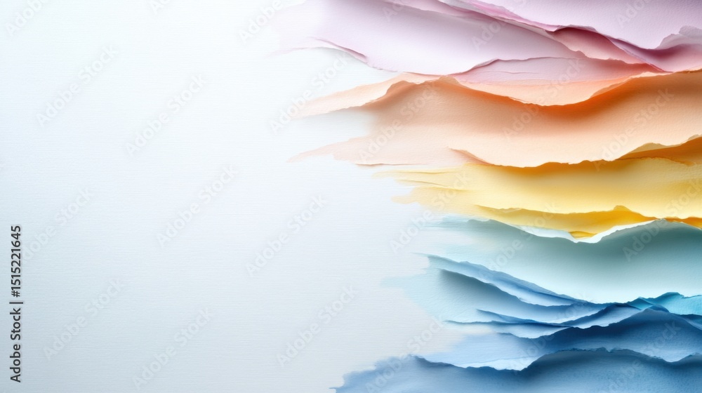 Poster vibrant layers of paper in varying colors form an abstract landscape, showcasing smooth transitions 