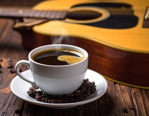 Obraz premium Coffee and acoustic guitar