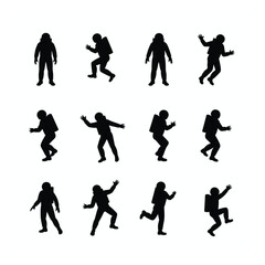 Obraz premium Twelve astronaut silhouettes in various poses space set