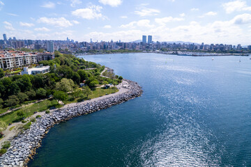 Moda District in Kadikoy. Istanbul, Turkey. Beautiful aerial view with drone shot.