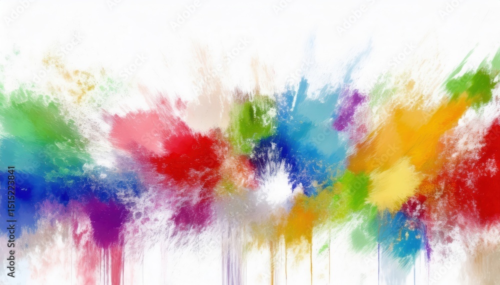 Poster vivid abstract paint splash background with multicolor ink explosion and dripping brush texture for creative web design, branding asset, or expressive modern print media composition

