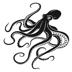 silhouette octopus drawing on white background