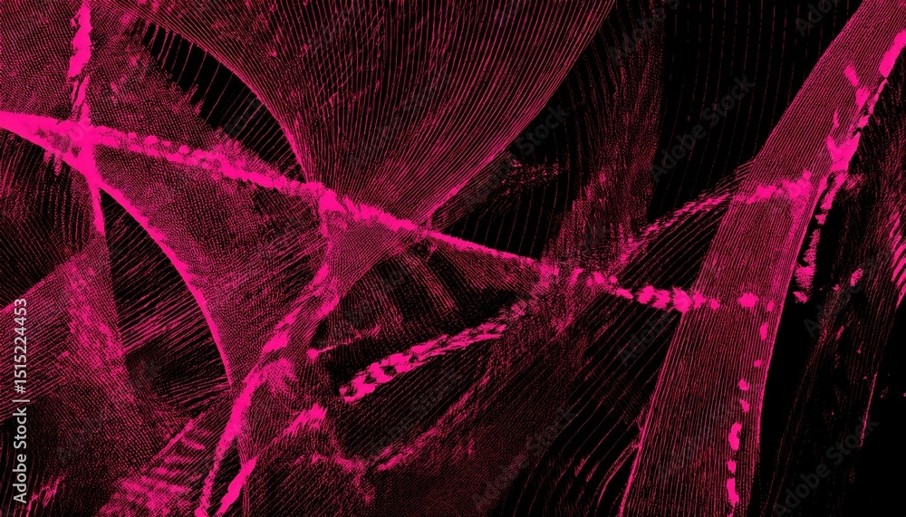 Poster vibrant magenta mesh pattern resembling abstract wave structure on black background for futuristic web design, digital art, print, branding, and technology themed visual identity

