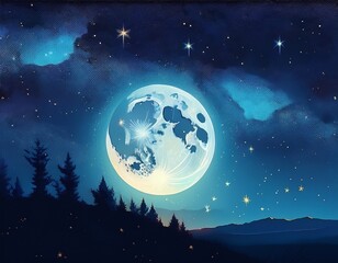 full moon in night starry sky