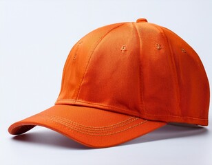 orange baseball cap close up view isolated on a white background