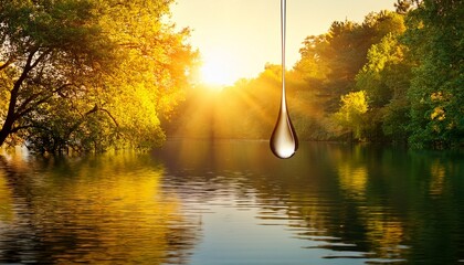 droplet falls in lake sun through trees wallpaper