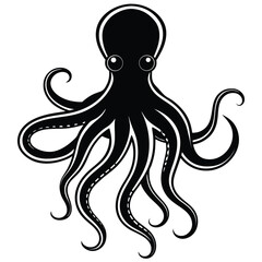 silhouette octopus drawing on white background