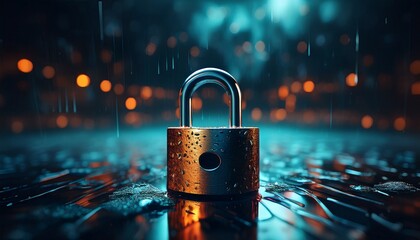 padlock on wet dark surface security concept dark moody photogr