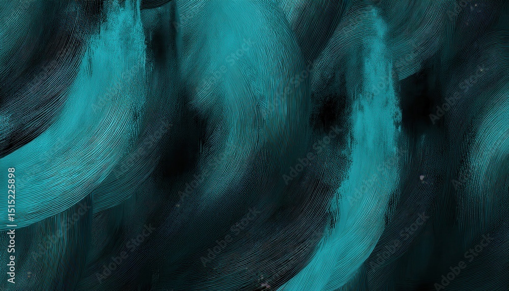 Poster turquoise teal flowing abstract texture with fine wavy lines and dark shadows, perfect for web design background, branding element, print texture, or digital artwork composition

