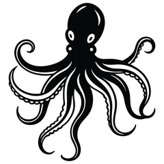 silhouette octopus drawing on white background
