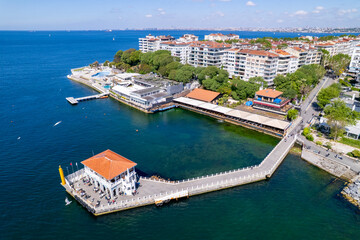 Moda District in Kadikoy. Istanbul, Turkey. Beautiful aerial view with drone shot.