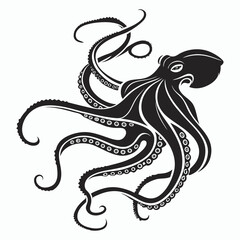 silhouette octopus drawing on white background