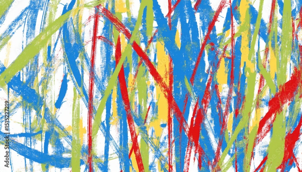 Aufkleber dynamic abstract crayon strokes in red blue green and yellow over white background for expressive mo