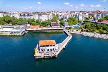 Moda District in Kadikoy. Istanbul, Turkey. Beautiful aerial view with drone shot.