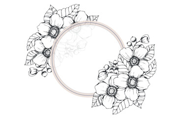 Floral card with hand drawn flowers and place for your text. Vector illustration.