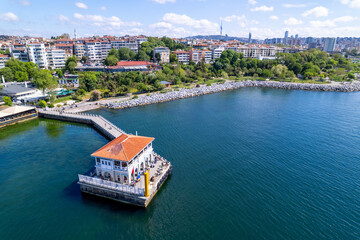 Moda District in Kadikoy. Istanbul, Turkey. Beautiful aerial view with drone shot.