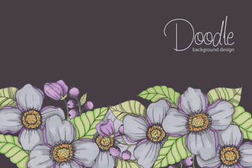 Elegant floral background with hand drawn flowers. Vector illustration.