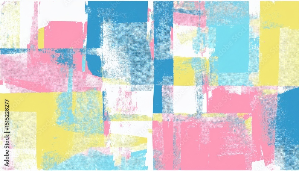 Poster vibrant pastel block pattern with rough texture in cyan, pink and yellow for modern web design, play