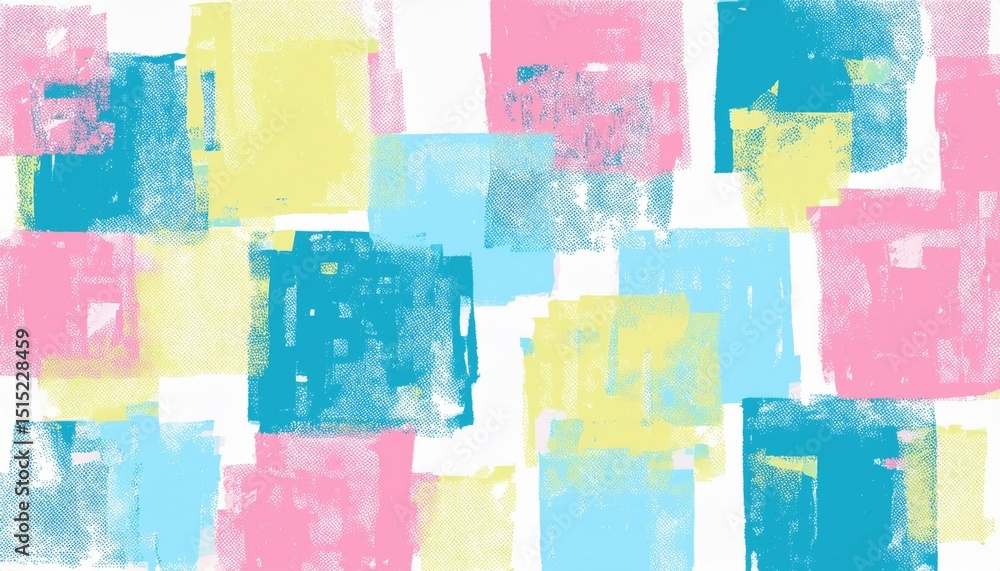 Poster vibrant pastel block pattern with rough texture in cyan, pink and yellow for modern web design, play