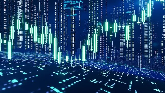 Digital blue binary code forms an abstract technology background with data and light concepts