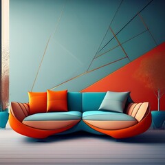 Minimalistische Couch mit geometrisch gefaltetem Kissen