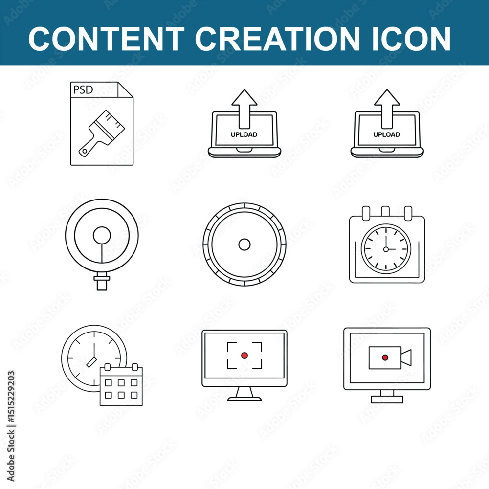 Poster content creation icon line art design. full editable stroke