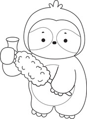 Outline of Funny baby sloth animal series stock illustration. Coloring pages of Slow life of fluffy sloth designs.