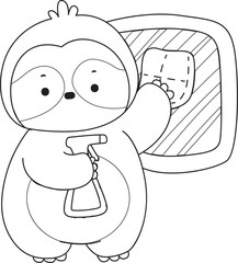 Outline of Funny baby sloth animal series stock illustration. Coloring pages of Slow life of fluffy sloth designs.