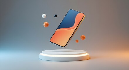 Modern Smartphone Presentation  Floating Phone on Minimalist Display Stand