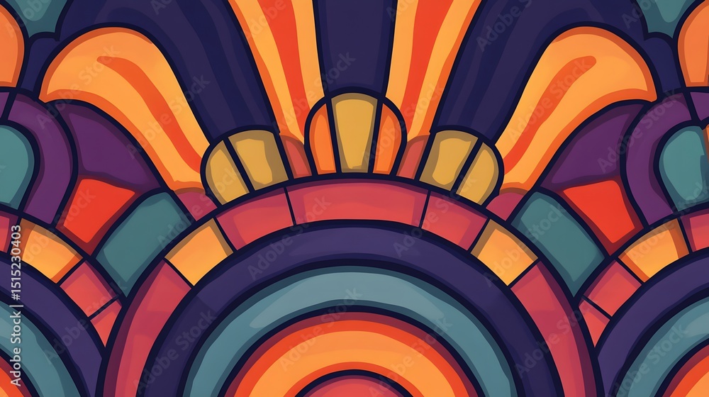 Poster vibrant abstract pattern with concentric shapes and bold colors.