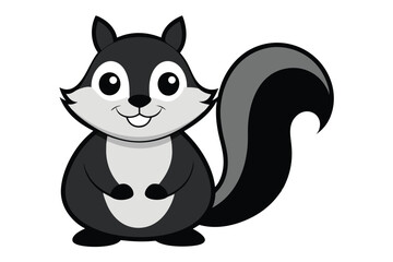 Cute happy black cartoon cat with playful tail and funny expression