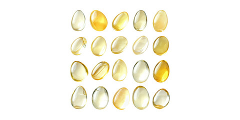 Gel Capsules. Health Supplements And Nutritional Vitamins Display Isolated On Transparent Background