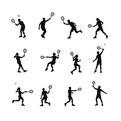 Badminton silhouette male female player set action poses