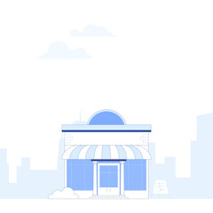 Suburb city street with apartments houses and shop buildings horizontal background. City view with house facades. Abstract architecture modern cityscape panorama. Vector illustration in flat style