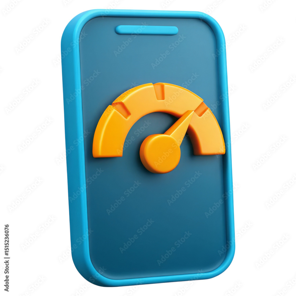 Poster seo optimization and mobile concept. 3d gauge on a smartphone display.
