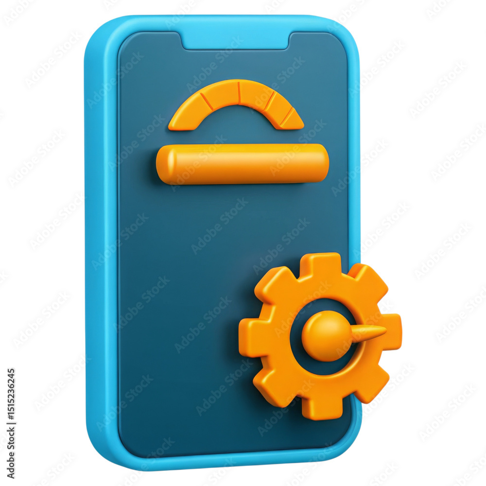 Poster seo optimization and mobile concept. smartphone with settings icon and gauge.