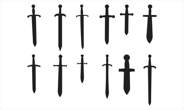 sword icon set silhouette vector on white background.