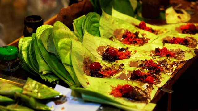 Banarasi Paan Leaves Decorated with Chuna, Supari & Mishri for Ritual Offering