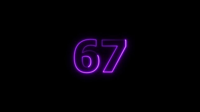 Neon countdown 67 numbers animation background 4k video. Mission 67 complete text video.