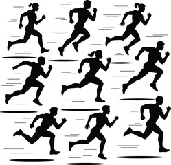 Dynamic Running Silhouettes: Active Lifestyle, Fitness, Sports, Motion, Exercise, Outdoor Activity