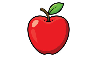 Red apple with leaf isolated on white background, cartoon illustration