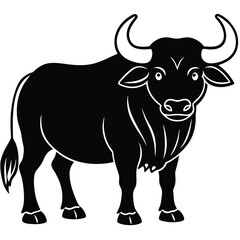 A cute, isolated black and white farm animal, a cartoon illustration of a dairy cow or bull, for milk and agriculture