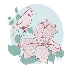  Birds on branches with flowers. Vector illustration.	
