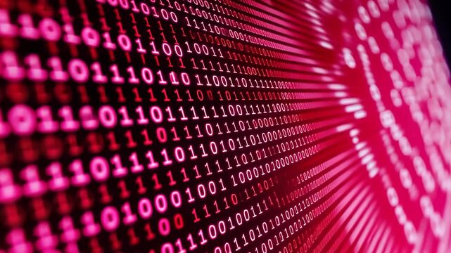Abstract red binary code forming a digital tunnel representing futuristic data communication and network technology