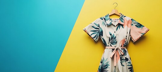 Casual Summer Dress on Right with Vibrant Background and Ample Branding Space