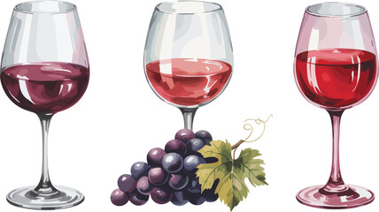 glass of red wine and grapes Vectors illustrations
