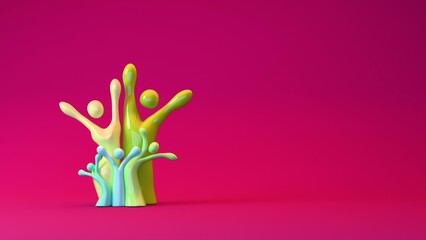Fototapeta premium Abstract figures symbolizing diverse family unity on gradient background....