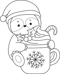 Outline of Funny baby sloth animal series stock illustration. Coloring pages of Slow life of fluffy sloth designs.